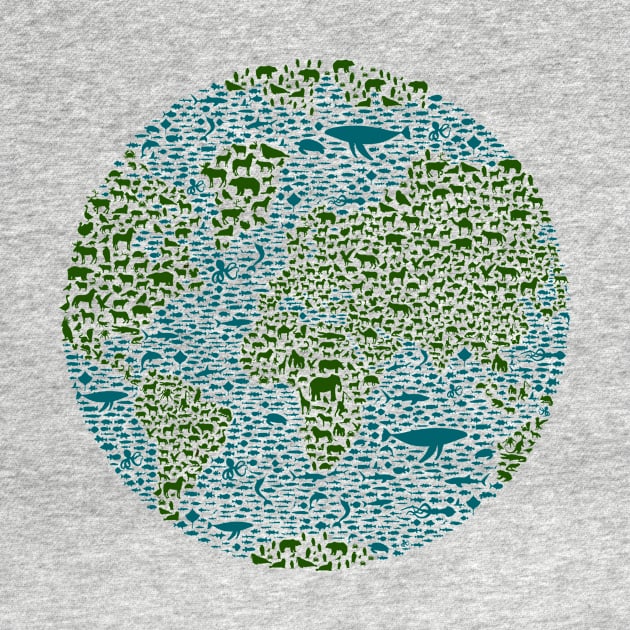 Save the animals, earth globe formed with animals of each continent and sea by Drumsartco